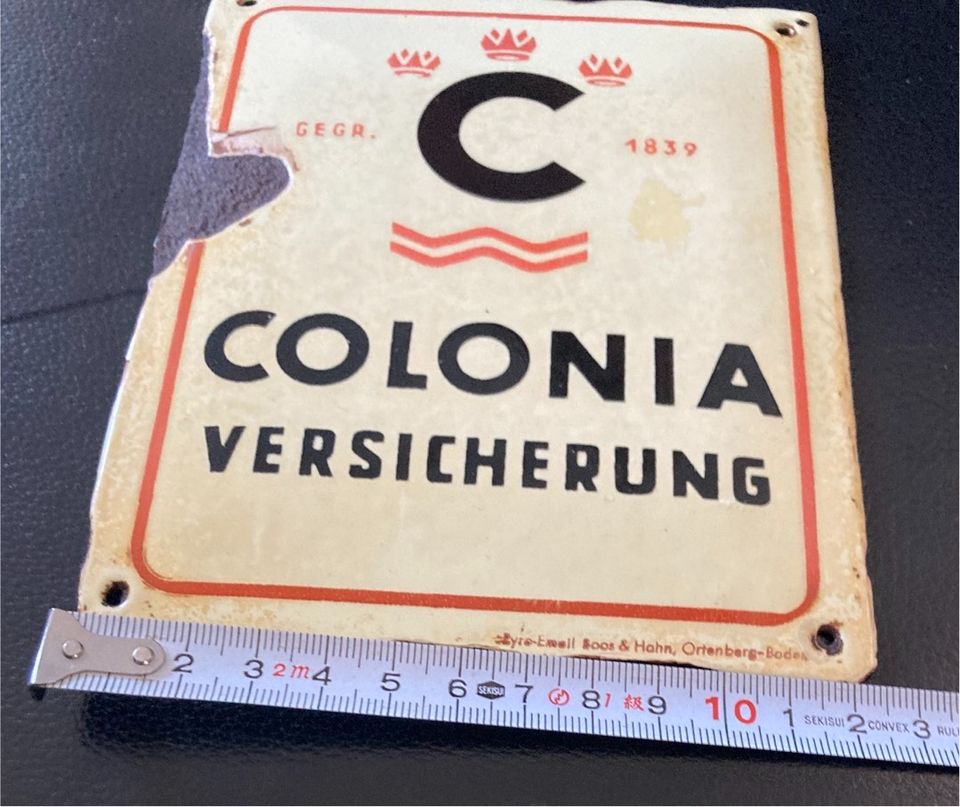 Altes Emailleschild Colonia Versicherung Boos&Hahn in Beesten