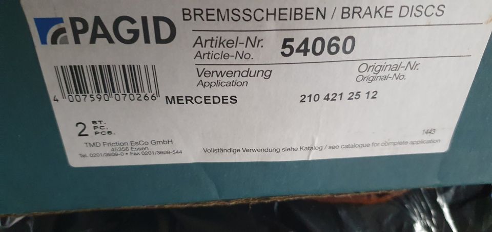 Bremsscheiben Pagid 54060  Mercedes vorne E-Klasse C-Klasse in Untergruppenbach