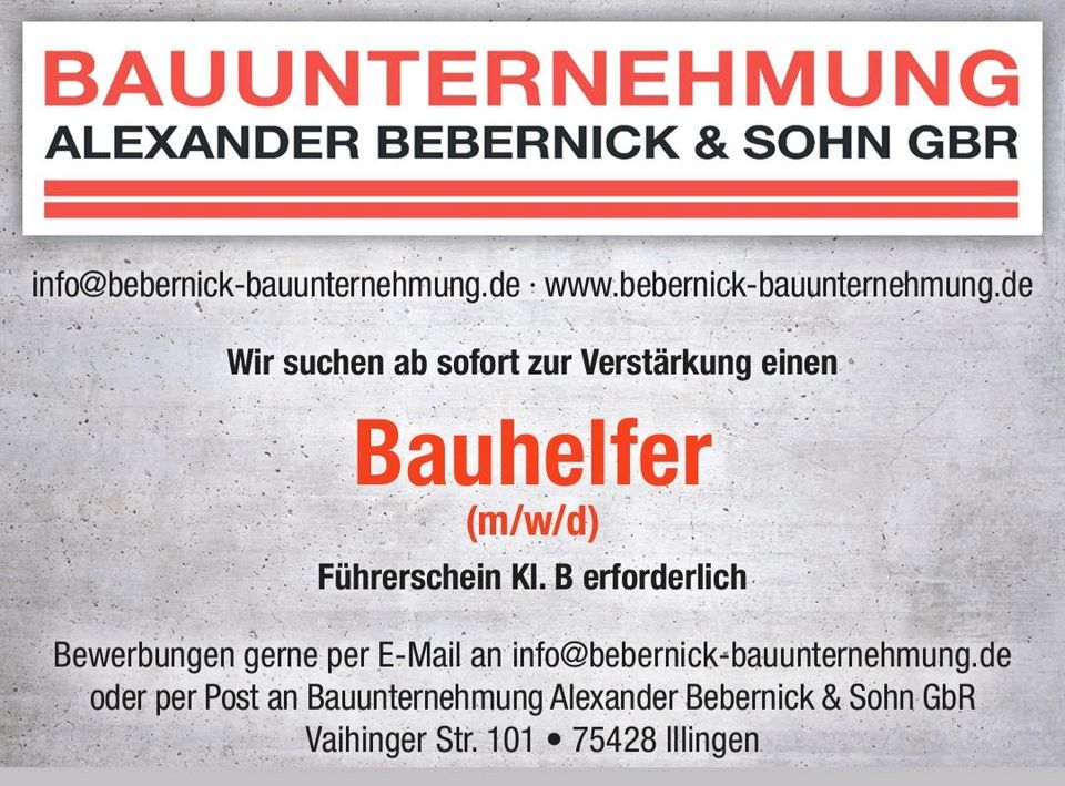 Bauhelfer (w/m/d) in Illingen