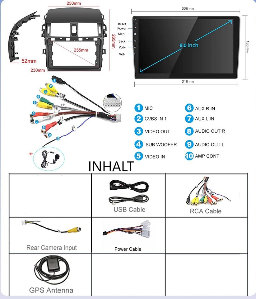 9 Zoll Android 13 Autoradio GPS Navi für Toyota Corolla 2009-2013 Bluetooth FM Carplay in Dortmund