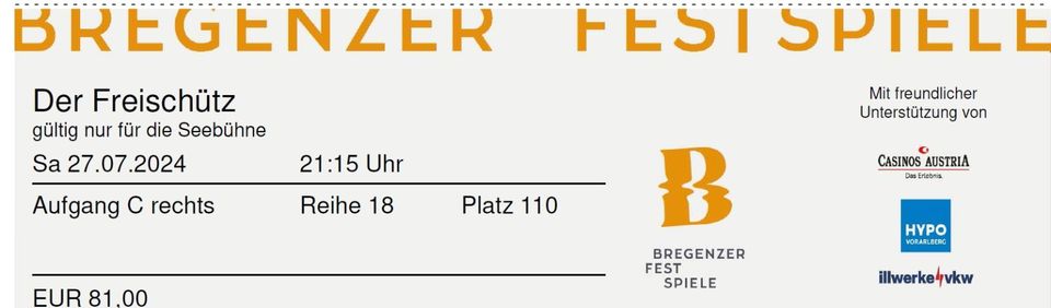 2 Tickets Bregenzer Festspiele 27.7. in Pinneberg
