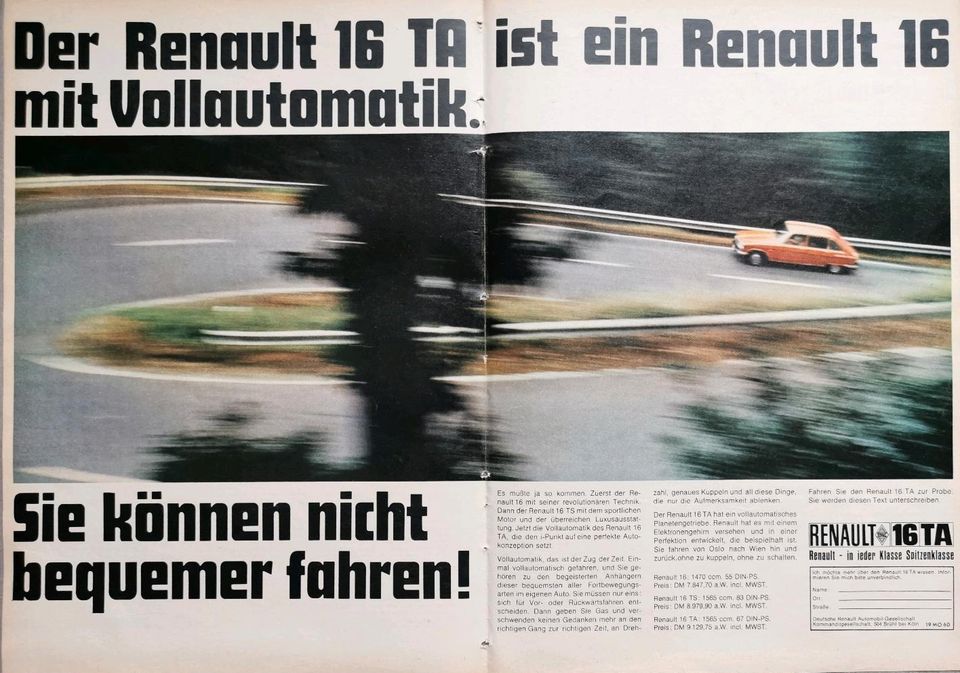 Renault 16 Reklame Werbung Berichte TS TL TA R16 in Hanau