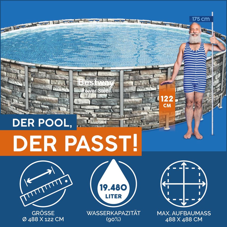 Power Steel Frame Pool Komplett-Set mit Filterpumpe 488x122 cm in Meckenheim