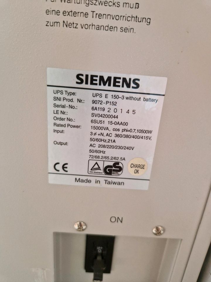 USV Siemens Masterguard E150-3 mit Batteriespeicher BP E100 Solar in Baiersdorf