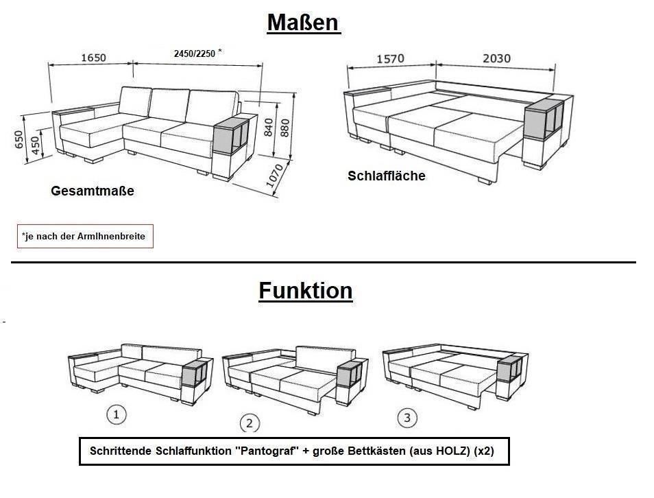 ECKSOFA MIT SCHLAFFUNKTION FEDERKERN BETTKASTEN HOLZ NEU in München