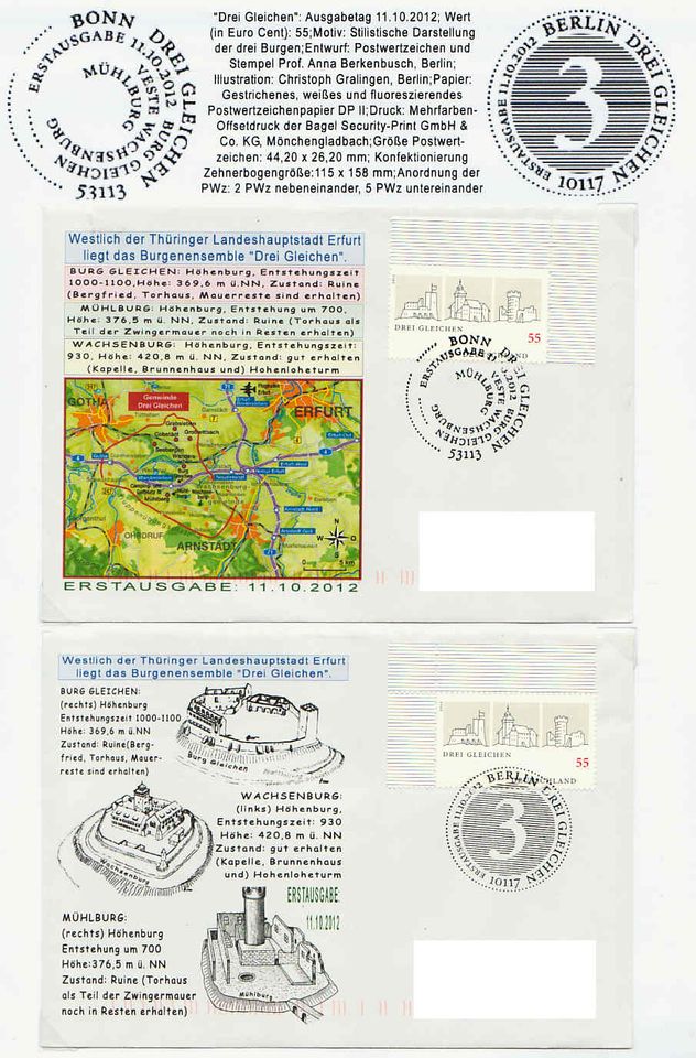 PRIVATE ERSTTAGSBRIEFE 2012 MIT BRIEFMARKEN  DER DEUTSCHEN POST in Schwalbach