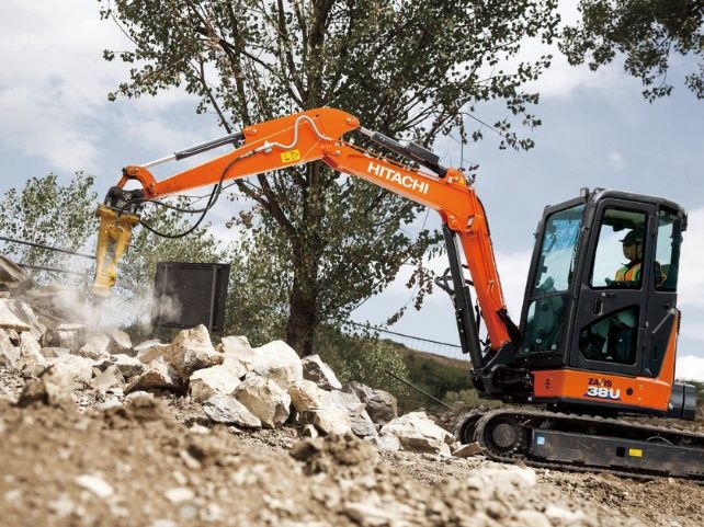 Minibagger Hitachi ZX 38 Bagger ZX38 3,5 to. zum Mieten Baggerverleih Verleih Verleihen Vermieten Baumaschinenverleih Baggerarbeiten Excavator Baumaschine Raupenbagger Kompaktbagger in Rednitzhembach