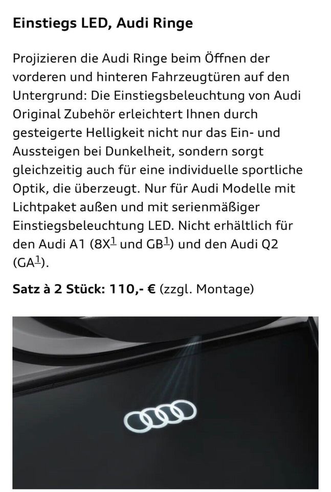 Audi Einstiegs LED „Audi Ringe“ Neuwertig in Baden-Württemberg