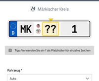 Suche Kennzeichen mit ner 1 also MK-??-1 Nordrhein-Westfalen - Halver Vorschau