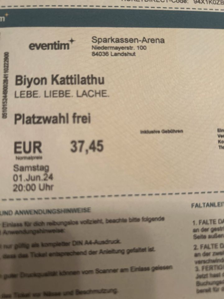 Biyon Kattilathu 2 Karten Ticket Landshut 01.06.2024 zu verkaufen in Tüßling