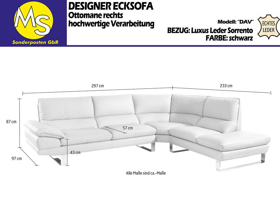 Sofa Couch Wohnlandschaft L Form Leder Sofamin, Italy Design NEU in Mettingen