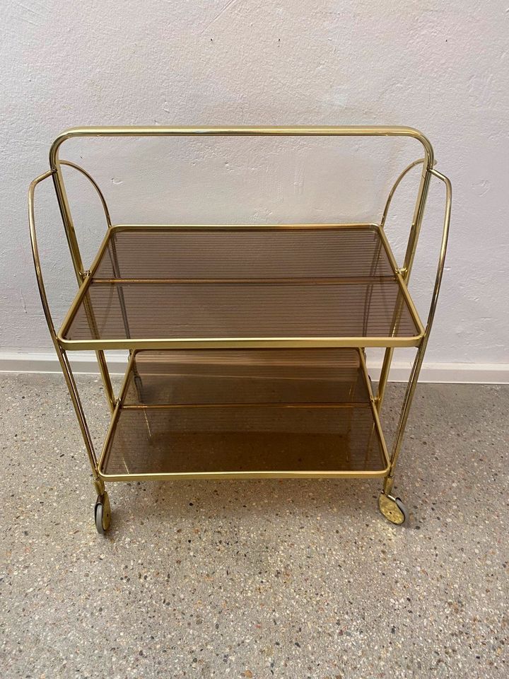 *BREMSHEY DINETT SERVIERWAGEN 60s GOLD REGENCY RAUCHGLAS MINIBAR in Berlin