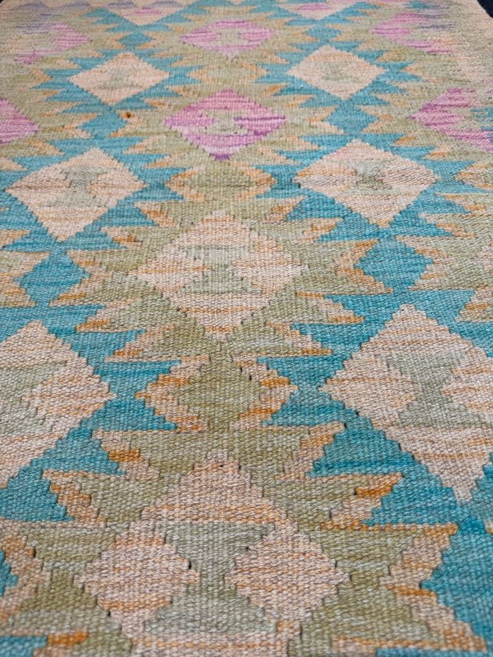 Afghan Kelim 116x82 beige Handgewebt Kilim wolle rug carpet blau in Berlin