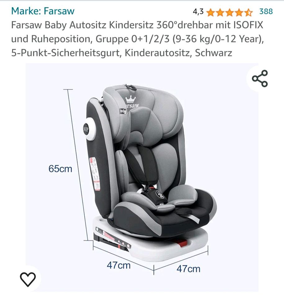 Kindersitz Baby NEU 180grad drehbar von 0-12 Jahre in Düsseldorf