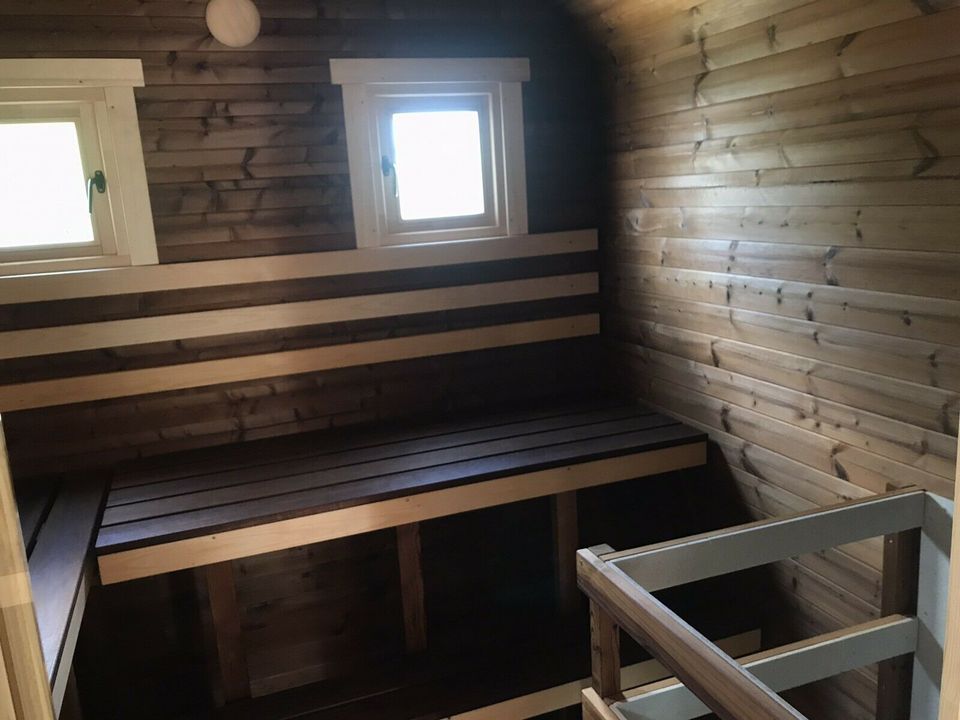 Gartensauna 5,4x2,35 LUX Fasssauna Sauna Fass Thermoholz in Stuhr