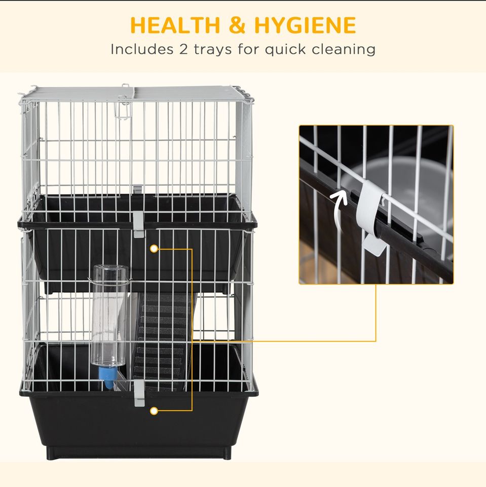 2-stöckiger Kleintierkäfig mit 2 Türen, Tabletts, Schüssel in Kassel