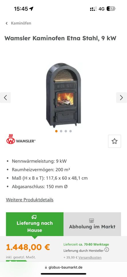 Wamsler Etna 9kw Holz- & Kohleofen A+ NP: 1500€ Kaminofen in Petersberg (Saalekreis)