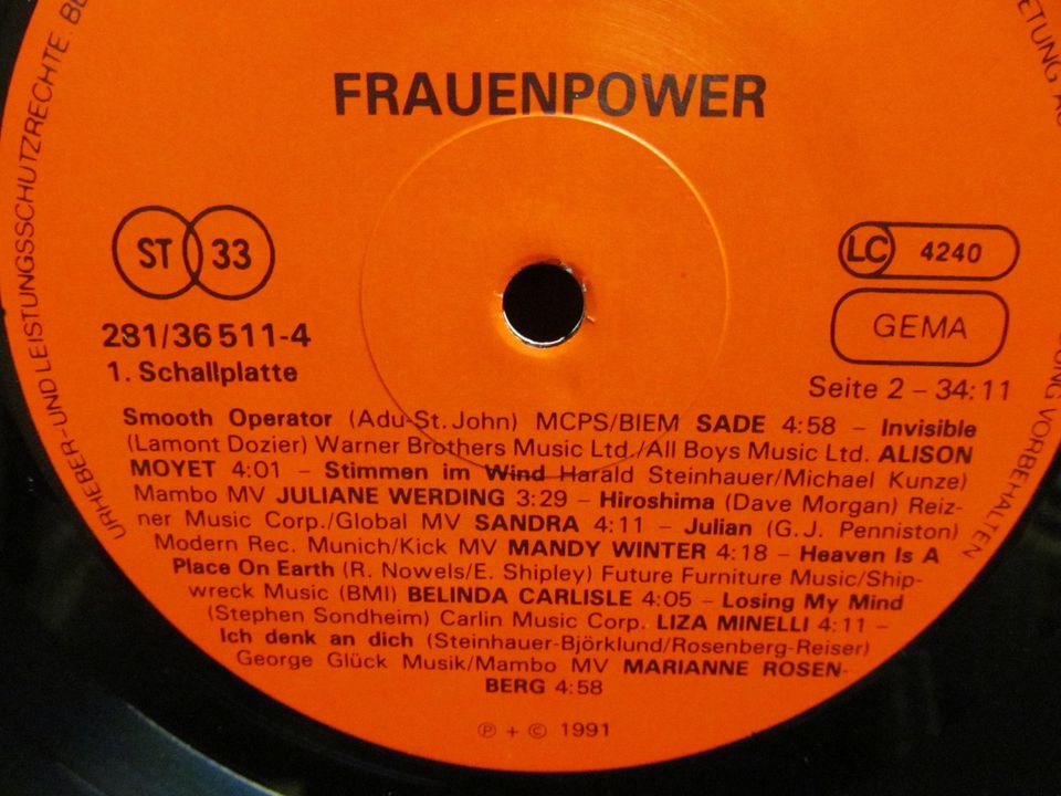 LP "Frauenpower", Pop Rock Compilation 1991, Schallplatte in Kumhausen