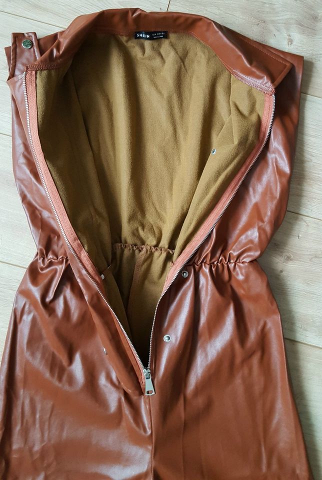 Leder Overall Catsuit Einteiler Jumpsuit ärmellos braun Gr.M in Langenfeld