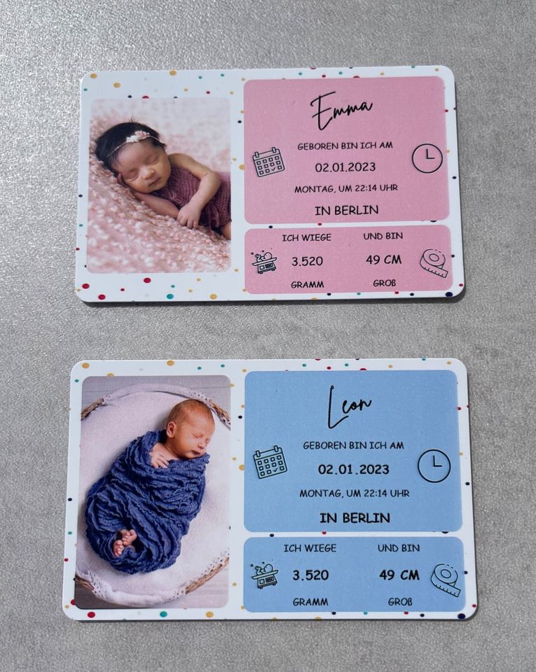 Personalisierte Geburtskarte, Plastikkarte zur Geburt, Baby, Kind in Bretzenheim