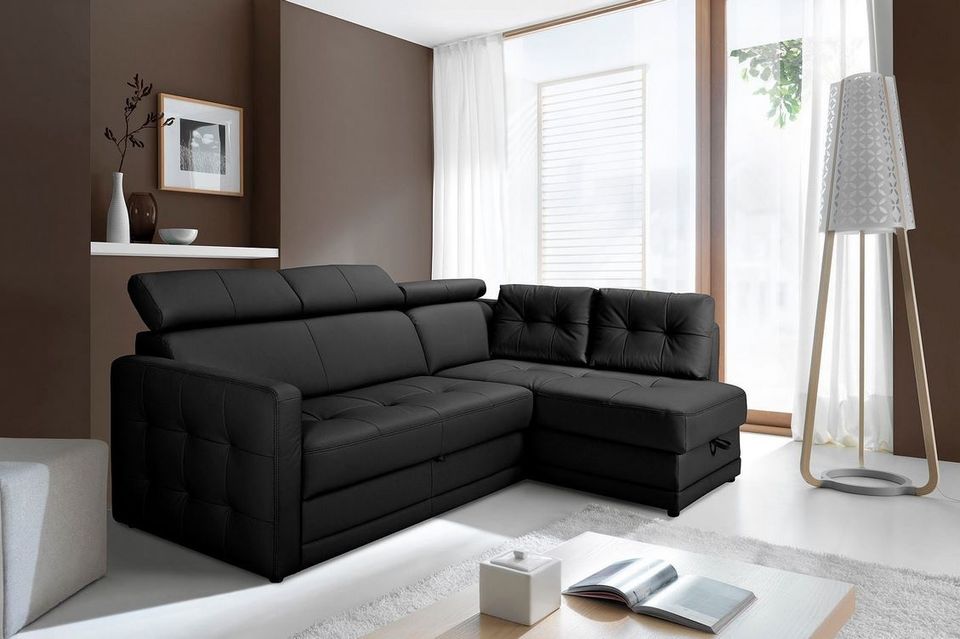 Ecksofa 225x165cm schwarz Schlaffunktion Bettkasten Kunstleder in Köln