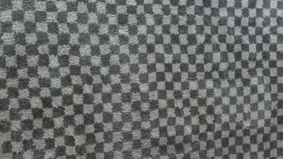 Teppich kariert Schachbrett Muster 213x160 grau beige in Schwarzenbruck