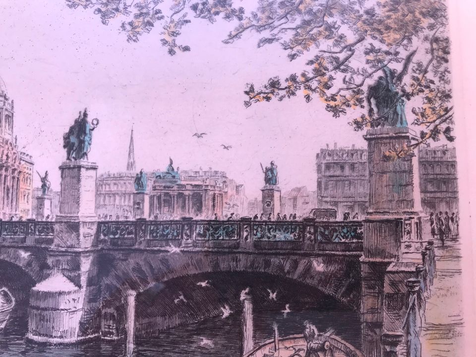 Orig Farb Radierung Berlin 50er Paul Fuhrmann StadtSchloß Brücke in Hamburg