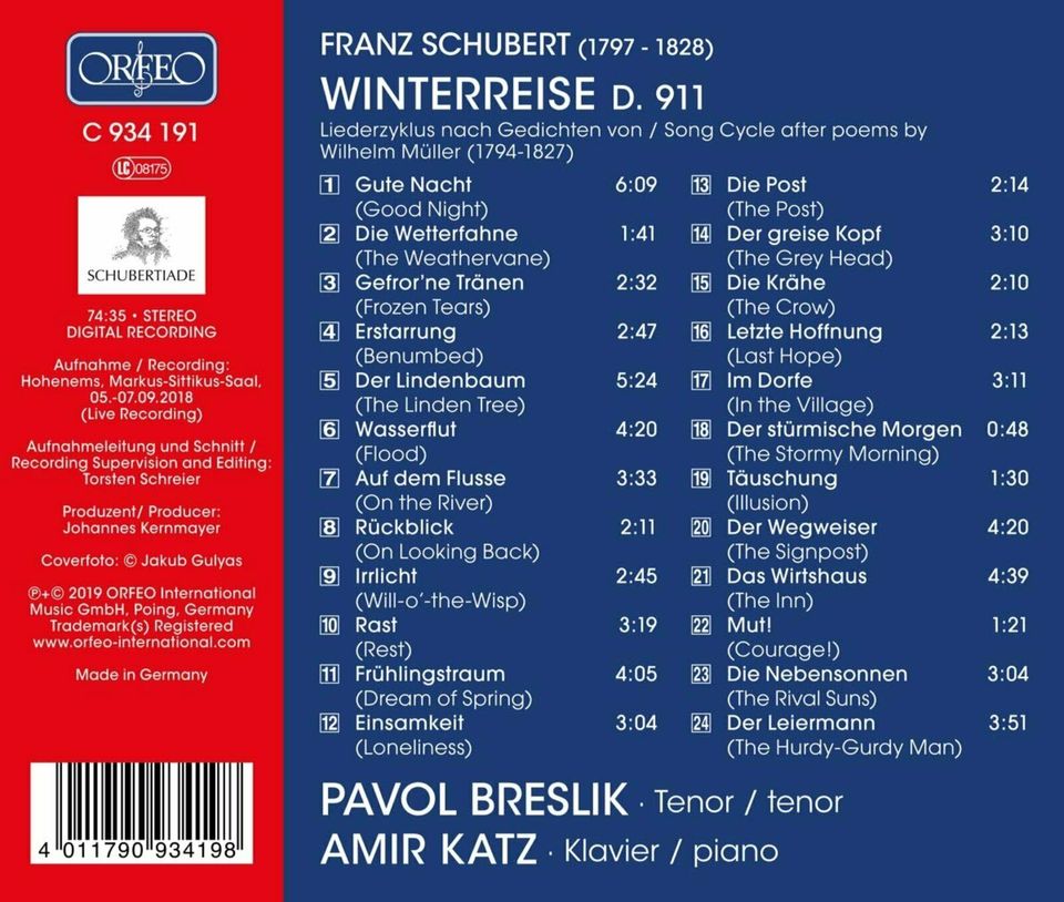 Winterreise Pavol Breslik (Künstler), Amir Katz (Künstler)  CD in München