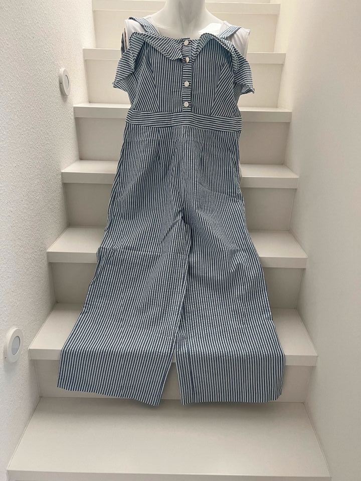 Zara Overall Marinestyle S weiß blau A-Linie Marlene Hose Jumpsui in Weil der Stadt