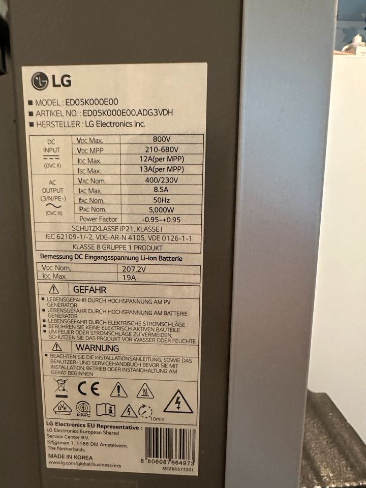 ESS LG Wechselrichter 6.6 kWh + LG Batterie 6,4 kW in Altenkunstadt