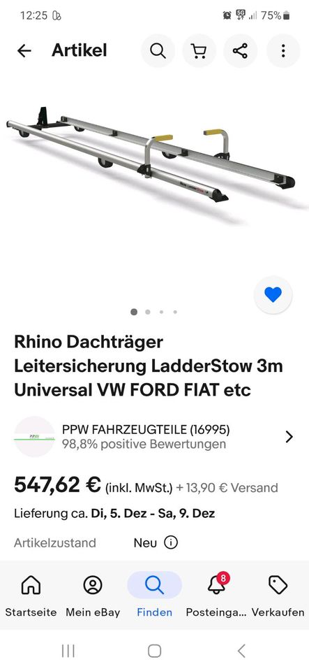 Rhino Dachträger Leitersicherung LadderStow 3mUniversal VW T5/T6 in Weißenfels