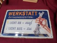 Blechschild. "Werkstatt Öffnungszeiten".  (Gewölbt.) Nordrhein-Westfalen - Düren Vorschau