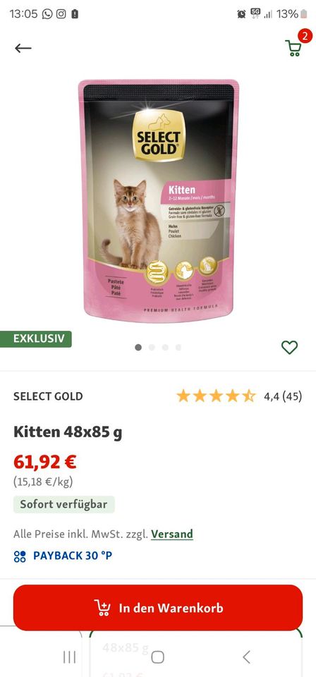 Select Gold Kitten Nassfutter 63x85g Beutel in Reichenbach (Kreis Birkenfeld)