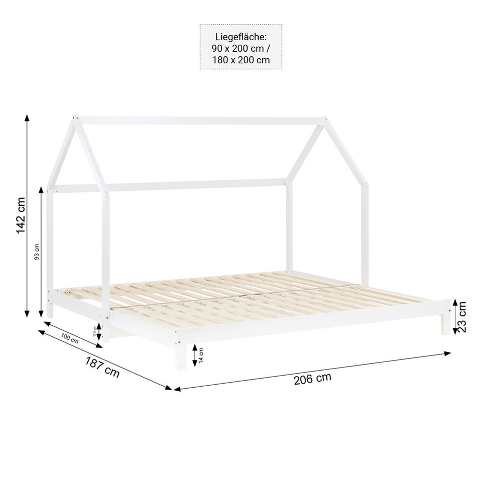 Bett Kinderbett Hausbett ausziehbar 90x200 / 180x200 NEU 011-Mü in München