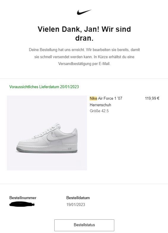 Nike Air Force 1 white/wolf grey 42,5 in Minden