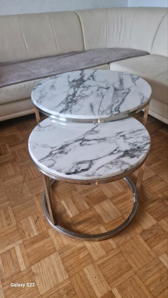 Runder Couchtisch Set Silber Weiß Edelstahl Marmor  Tisch in Köln