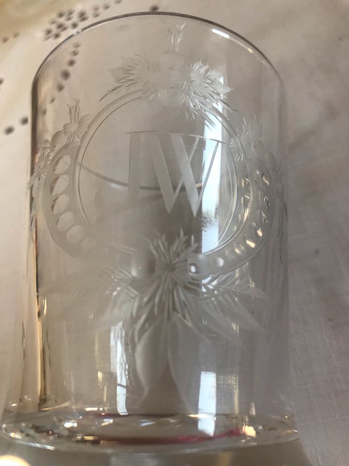 Antikes Glas, Gravur/ geschliffen, Andenkenglas, Monogramm JW in Dresden