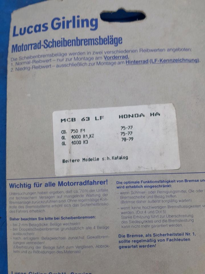 Bremsbeläge Hinten Lucas Honda CB 750 F1, GL 1000 K1/2/3 in Geislingen an der Steige