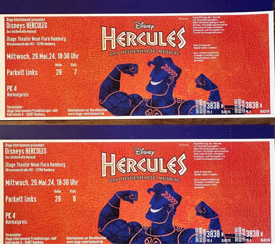 Disneys Hercules in Hamburg (29.05.2024) 2 Karten in Neuss