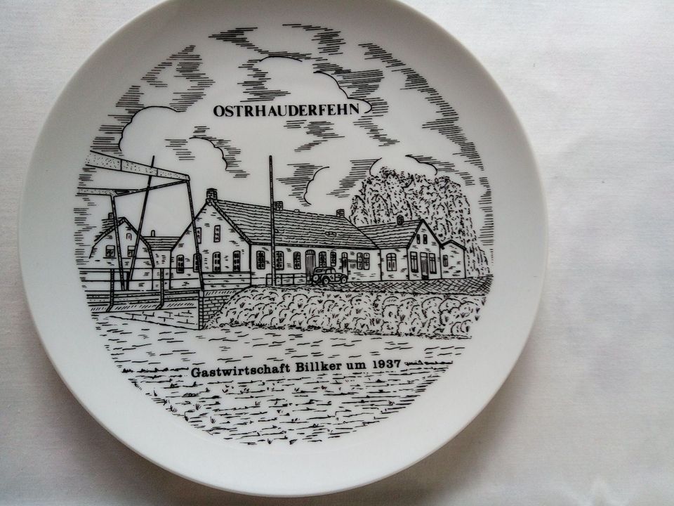 ♦ Dekorativer Porzellan-Wandteller Bilker Ostrhauderfehn 1937 in Ostrhauderfehn