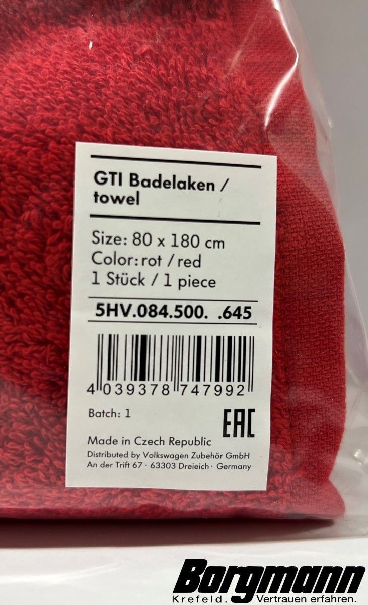 VW GTI Handtuch Rot Neu *Borgmann*