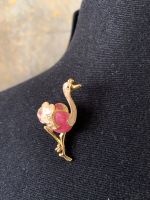 vintage Brosche - Strauss - ca 4cm - pink weiß gold - ostrich Berlin - Tempelhof Vorschau