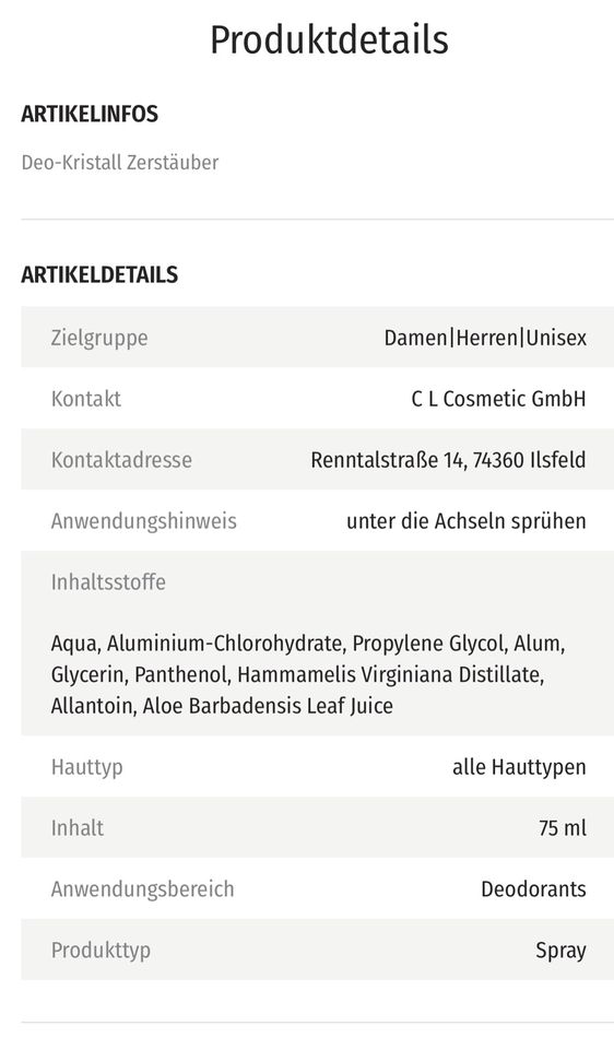 Antitranspirant CL75 ml ohne Parfüm & Alkohol Neu & Unnenutzt in Mertingen