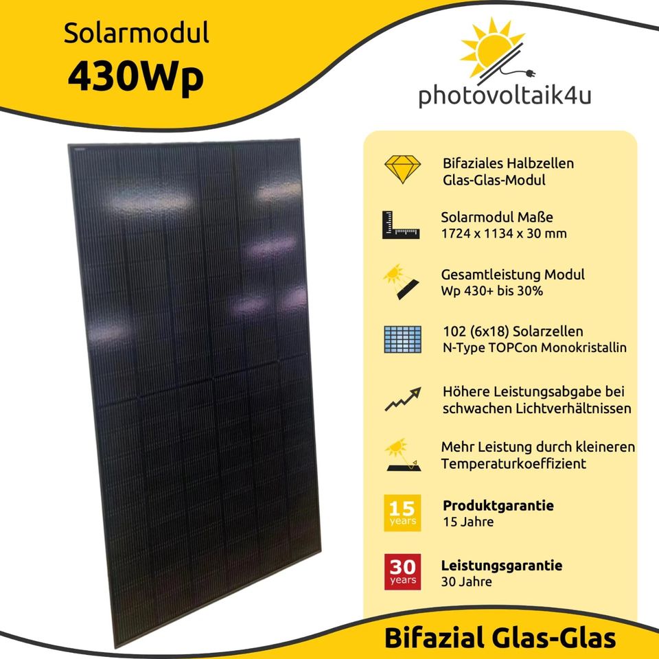 Solarmodul 430Wp bifazial FULLBLACK (Glas-Glas). Sofort Abholbar in Barsinghausen