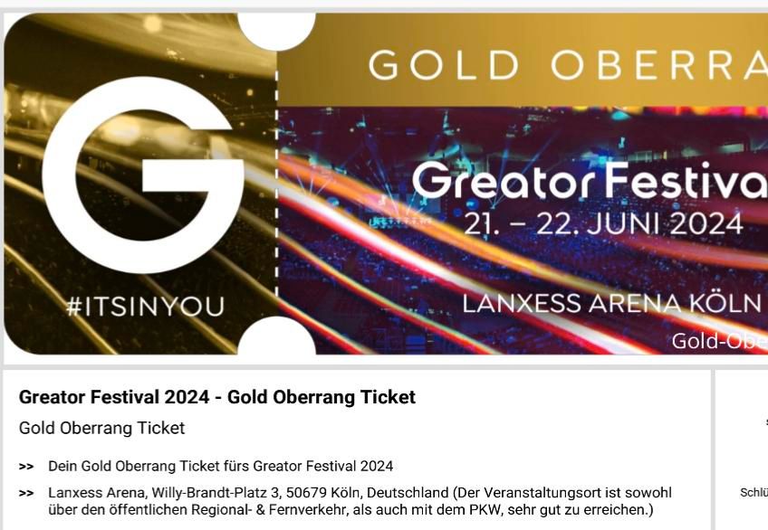 2x Greator Festival Gold Oberrang inkl Übersetzung in Nürnberg (Mittelfr)