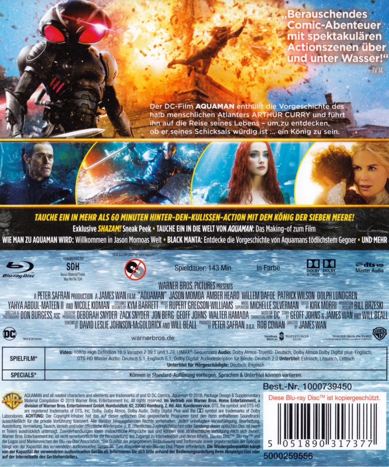 Blu-ray - Aquaman (2018) Jason Momoa Amber Heard Willem Dafoe in Gummersbach