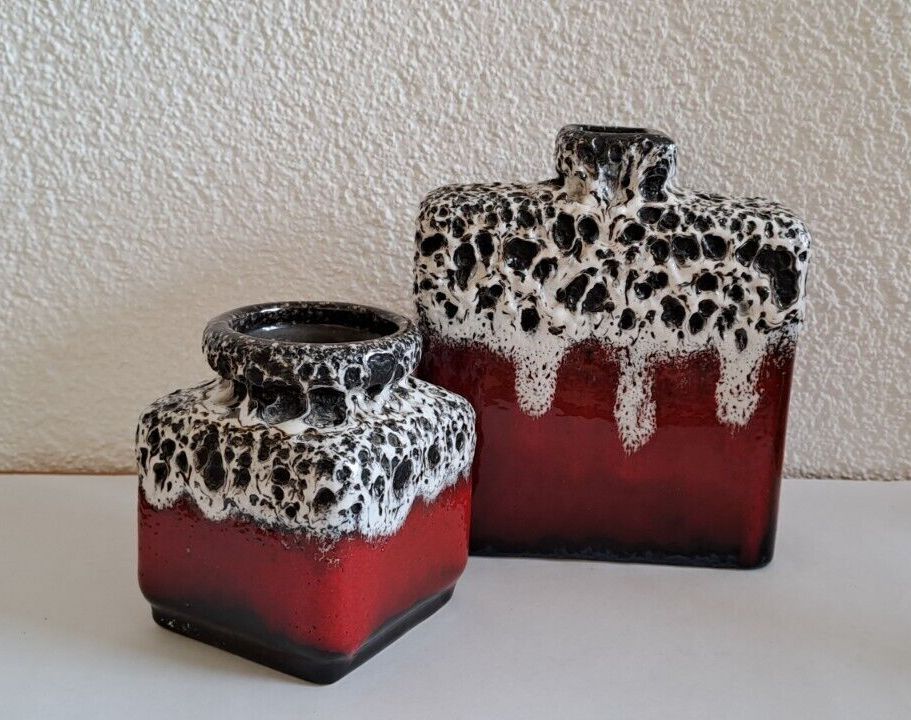 Studio Keramik Vasen Fat Lava rot schwarz weiß Vintage 60/70er in Wirges  