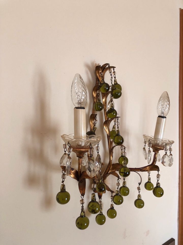 Kronleuchter Vintage, goldene Blätter, grüne & weiße Glaskugeln in Rosenheim