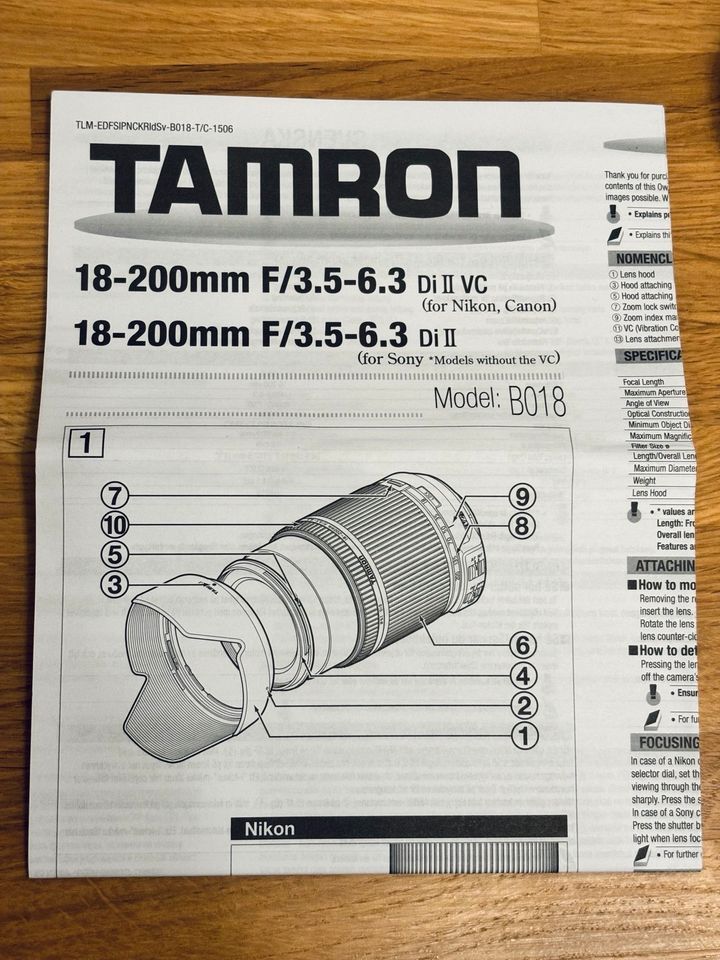 Tamron für Nikon 18-200mm F/3.5-6.5 Di II VC B018N in Hamburg