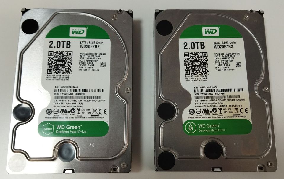 2x WD Green 2TB SATA Festplatte 2000GB Western Digital WD20EZRX in Rheinstetten